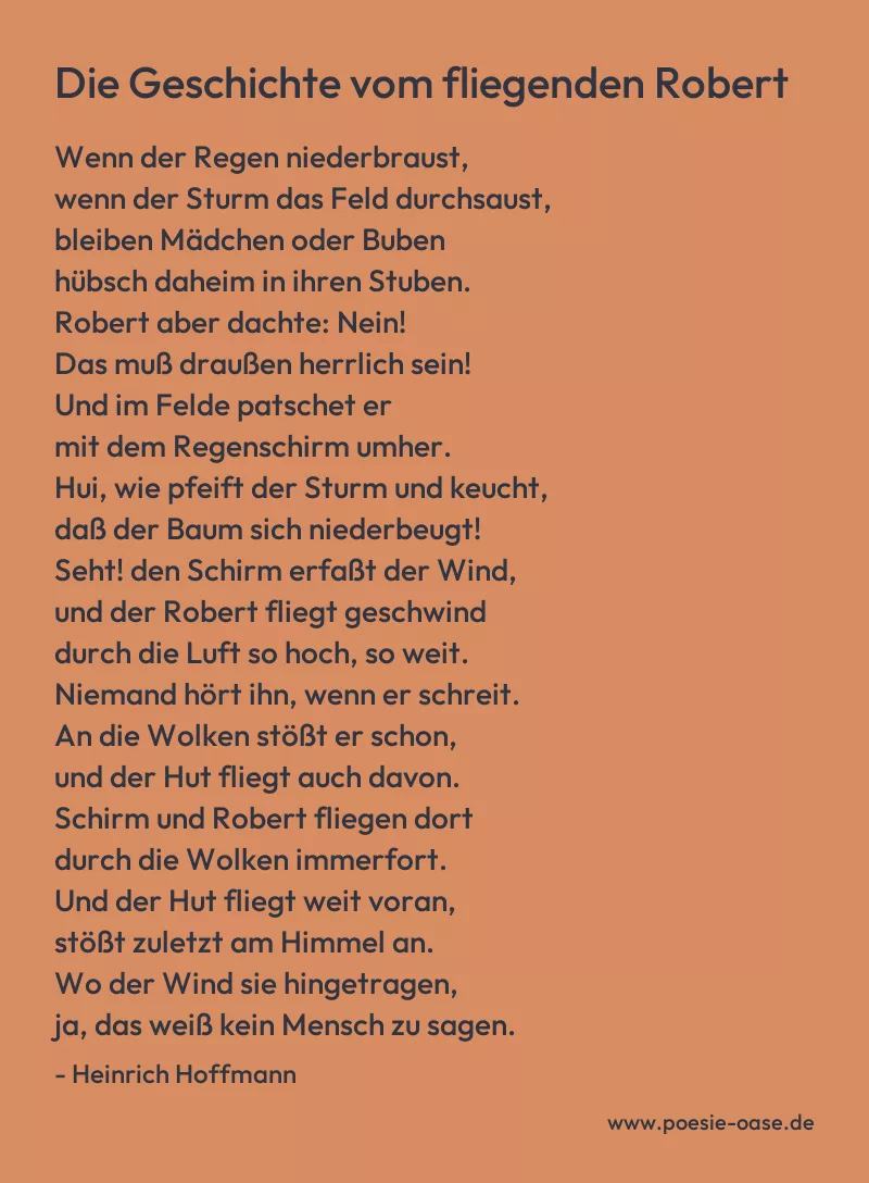 Gedicht: Die Geschichte vom fliegenden Robert von Heinrich Hoffmann