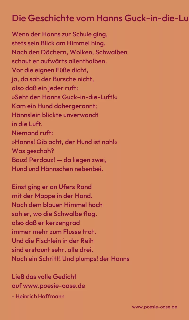 Gedicht: Die Geschichte vom Hanns Guck-in-die-Luft von Heinrich Hoffmann