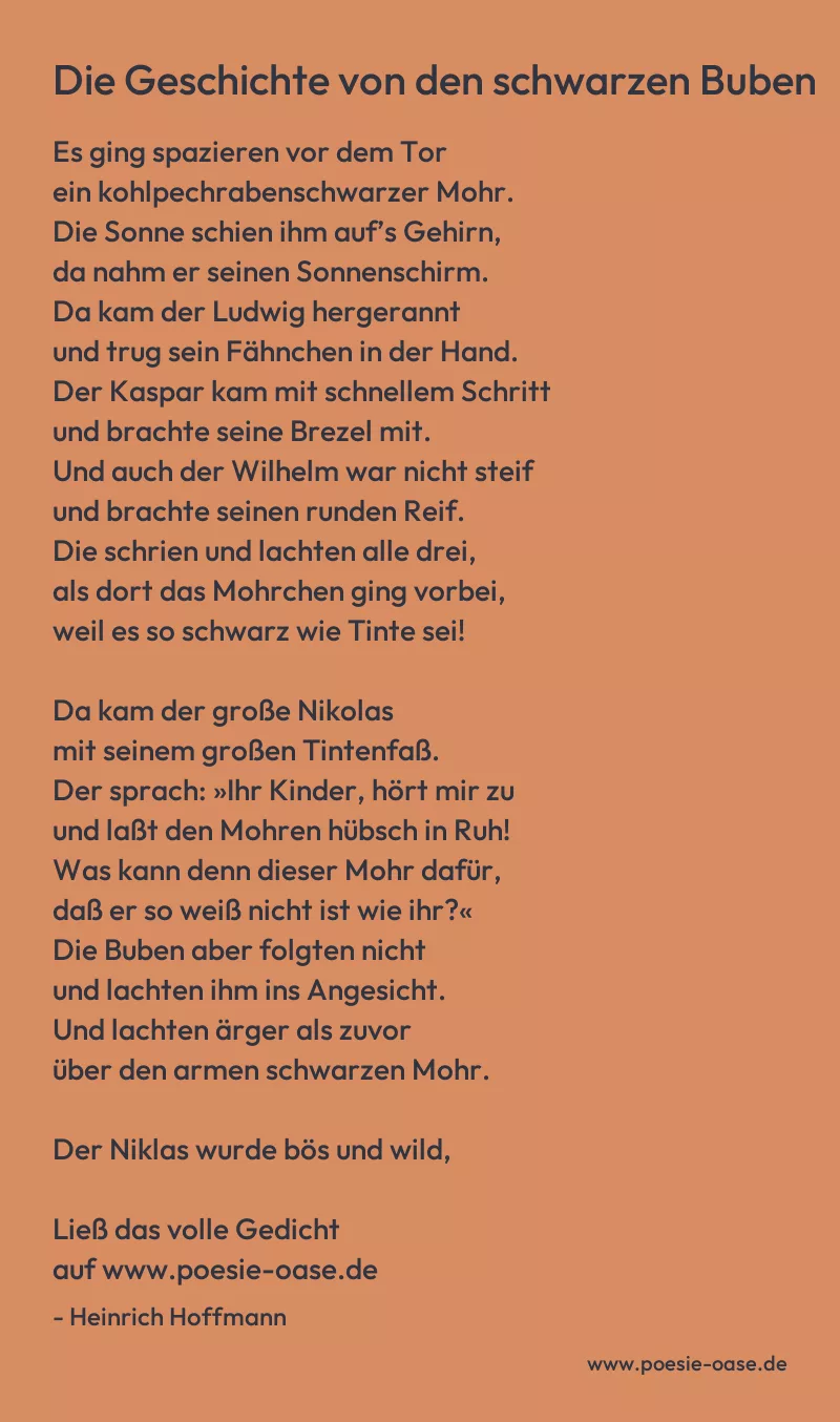 Gedicht: Die Geschichte von den schwarzen Buben von Heinrich Hoffmann
