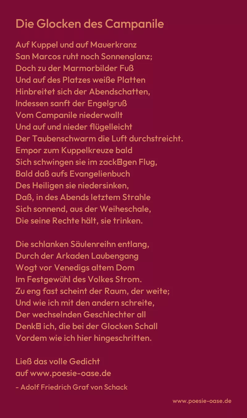 Gedicht: Die Glocken des Campanile von Adolf Friedrich Graf von Schack