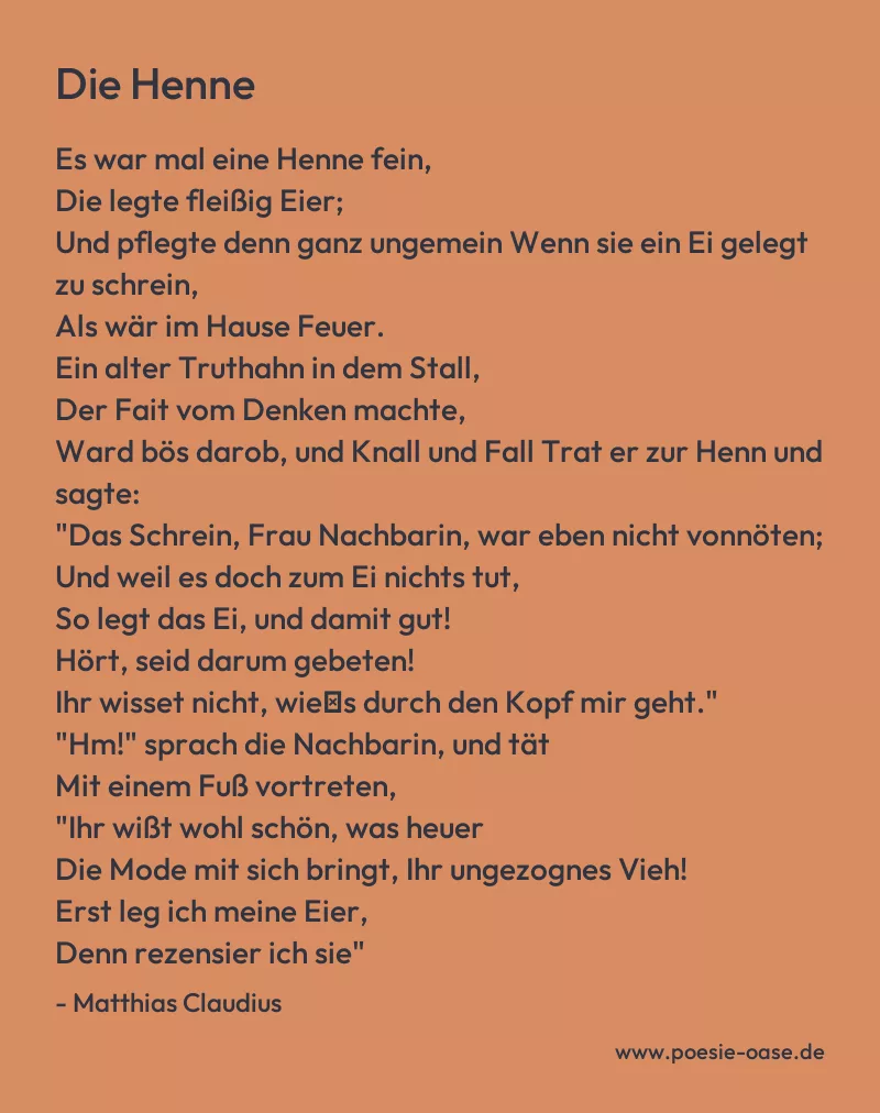 Gedicht: Die Henne von Matthias Claudius
