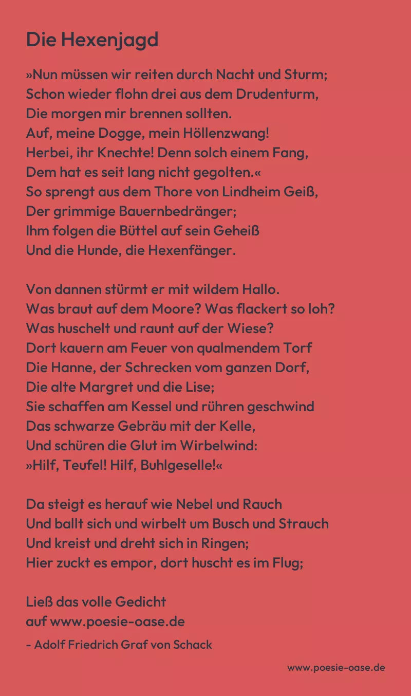 Gedicht: Die Hexenjagd von Adolf Friedrich Graf von Schack