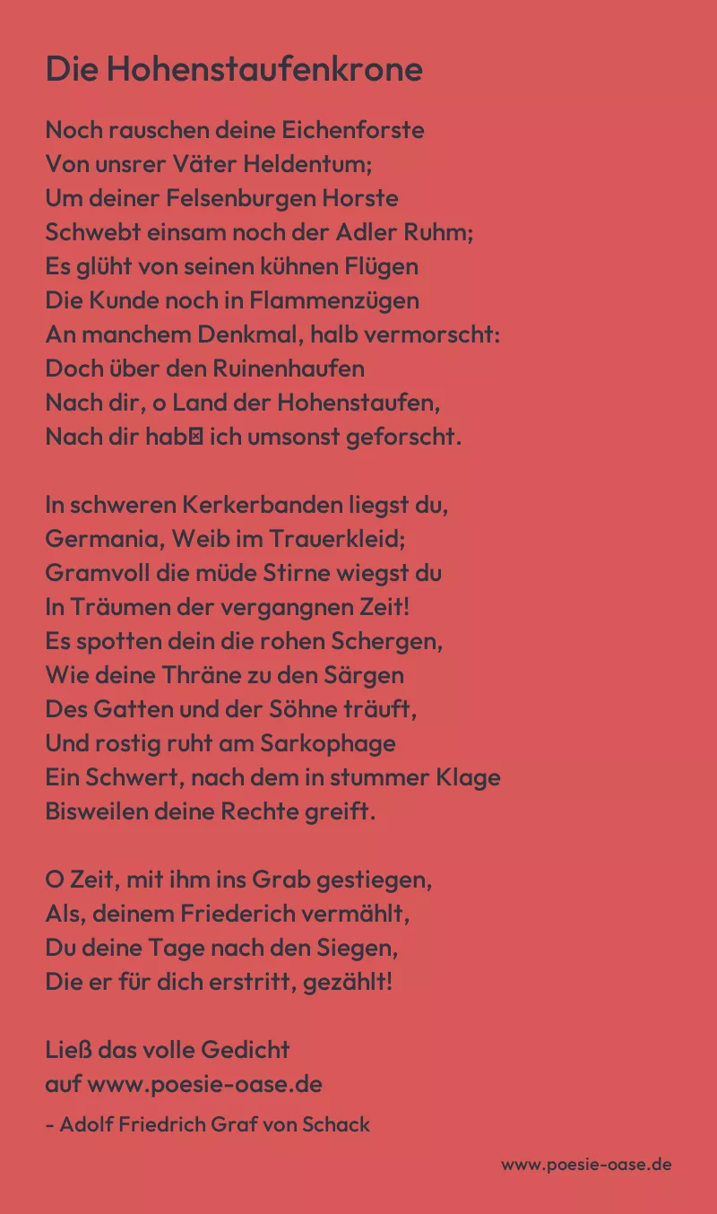 Gedicht: Die Hohenstaufenkrone von Adolf Friedrich Graf von Schack