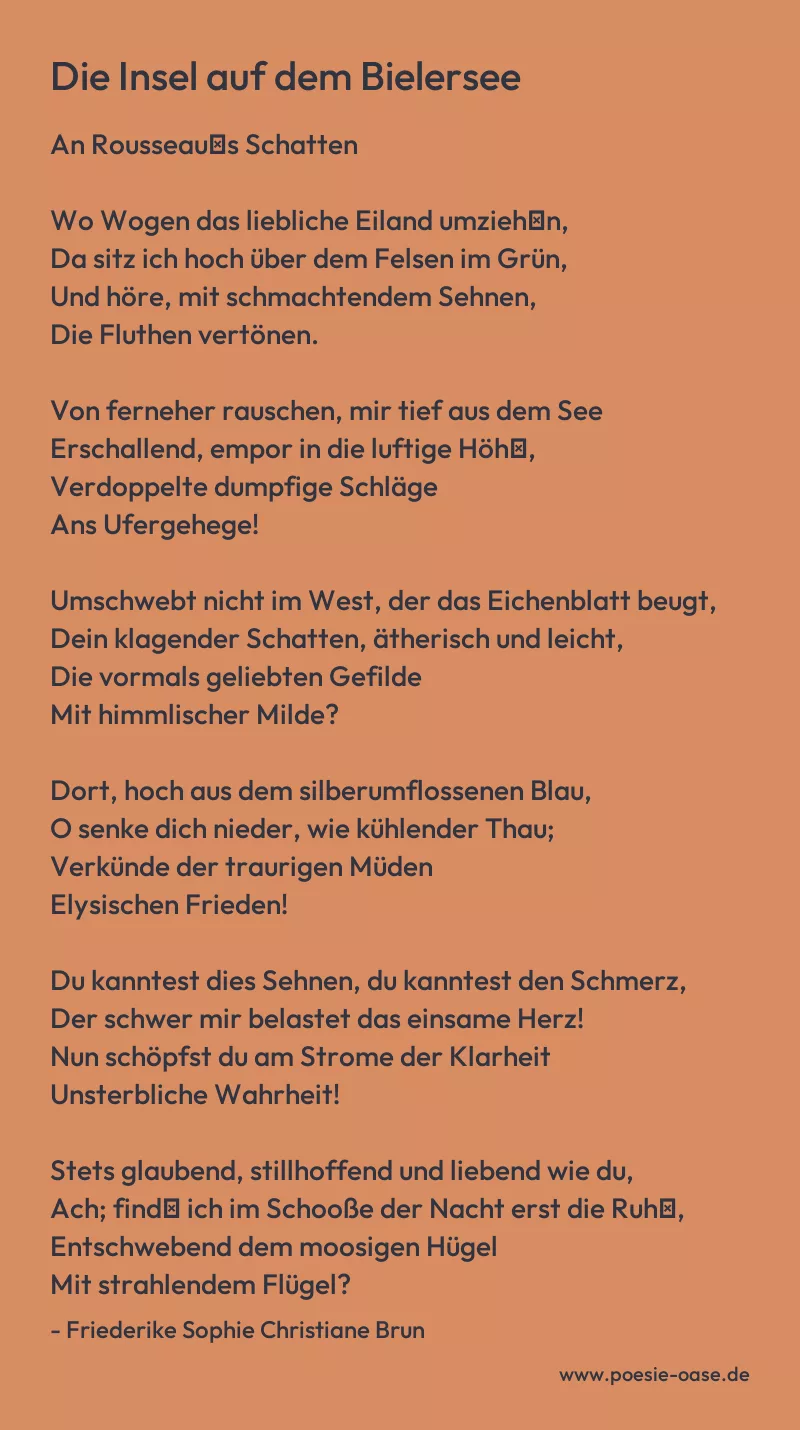 Gedicht: Die Insel auf dem Bielersee von Friederike Sophie Christiane Brun
