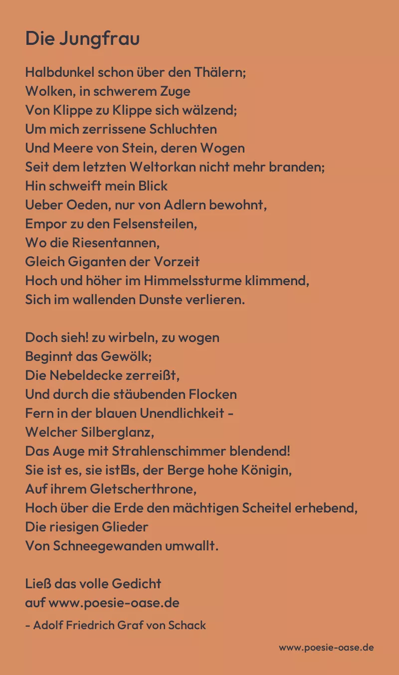 Gedicht: Die Jungfrau von Adolf Friedrich Graf von Schack