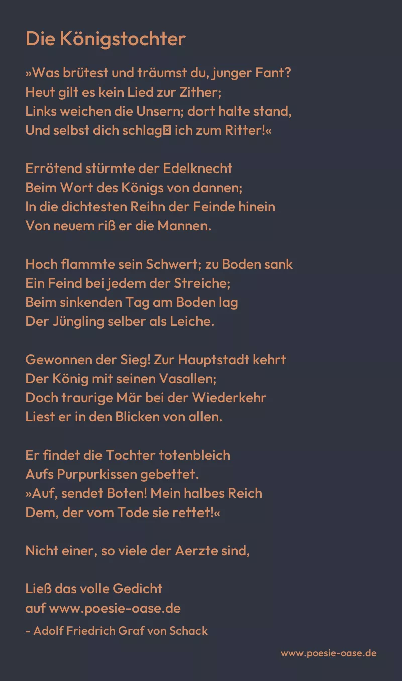 Gedicht: Die Königstochter von Adolf Friedrich Graf von Schack