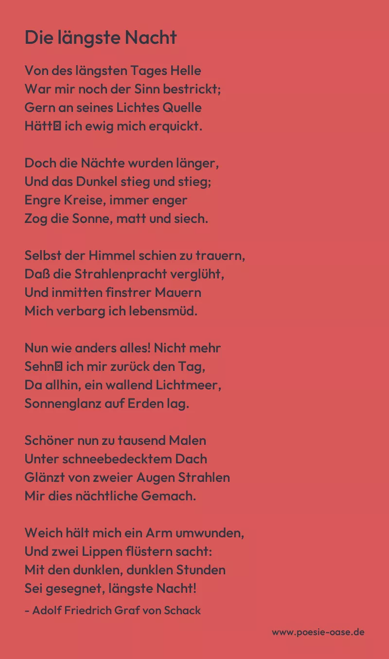 Gedicht: Die längste Nacht von Adolf Friedrich Graf von Schack