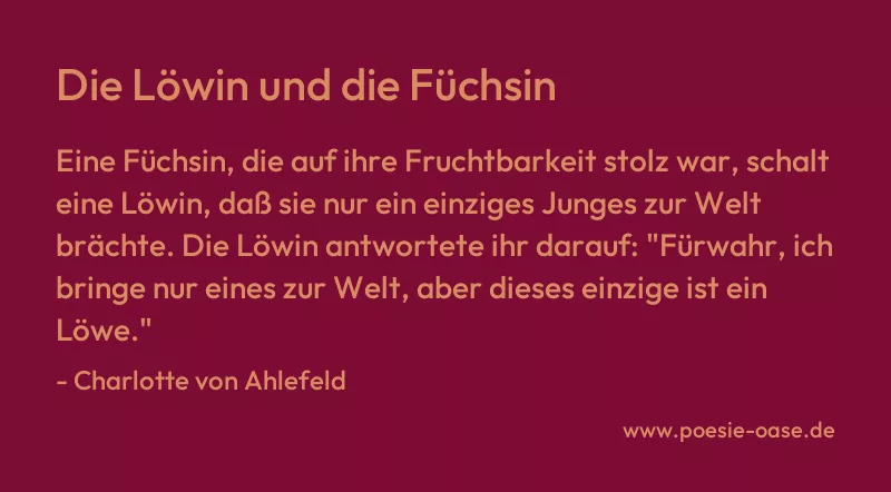 Gedicht: Die Löwin und die Füchsin von Charlotte von Ahlefeld