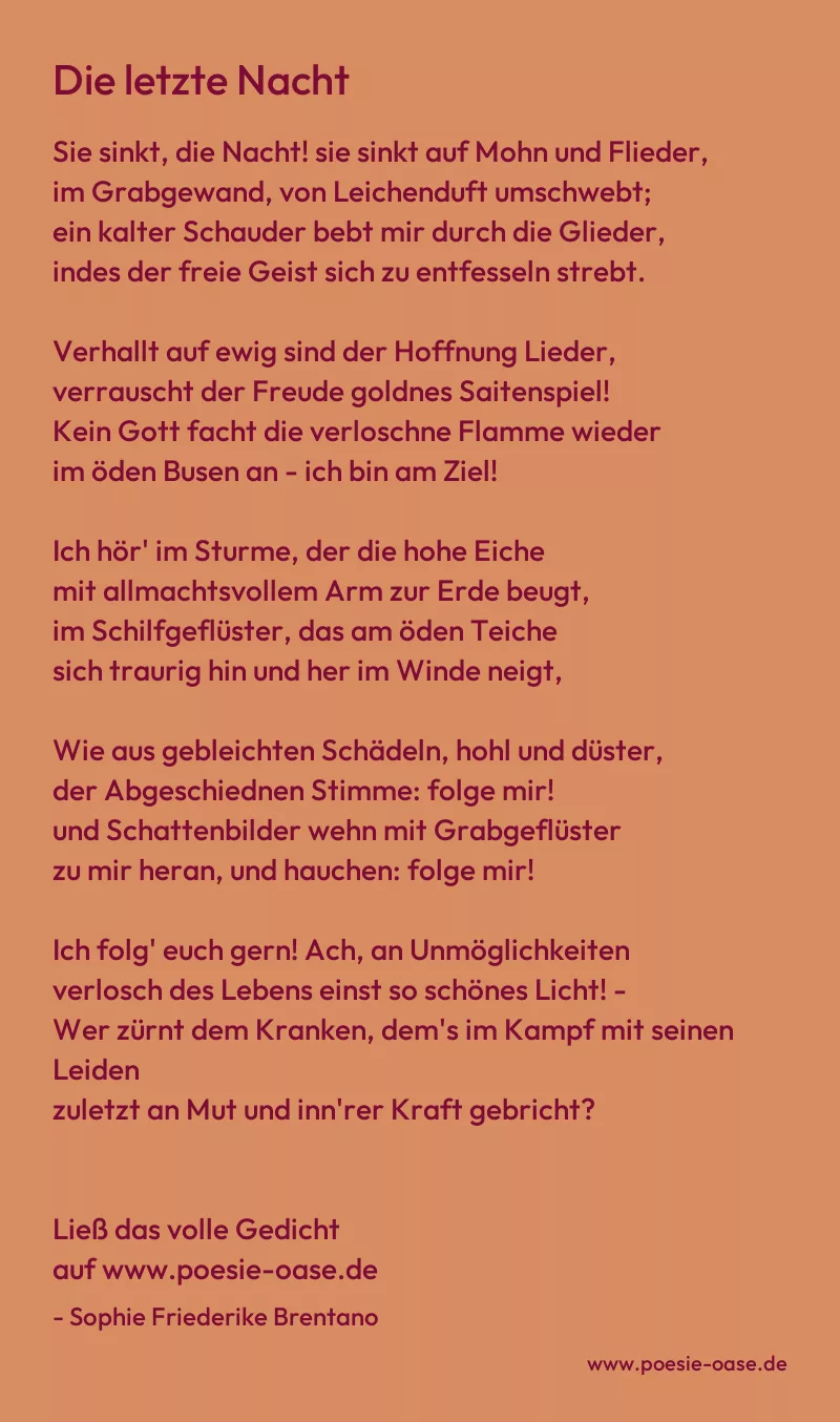 Gedicht: Die letzte Nacht von Sophie Friederike Brentano