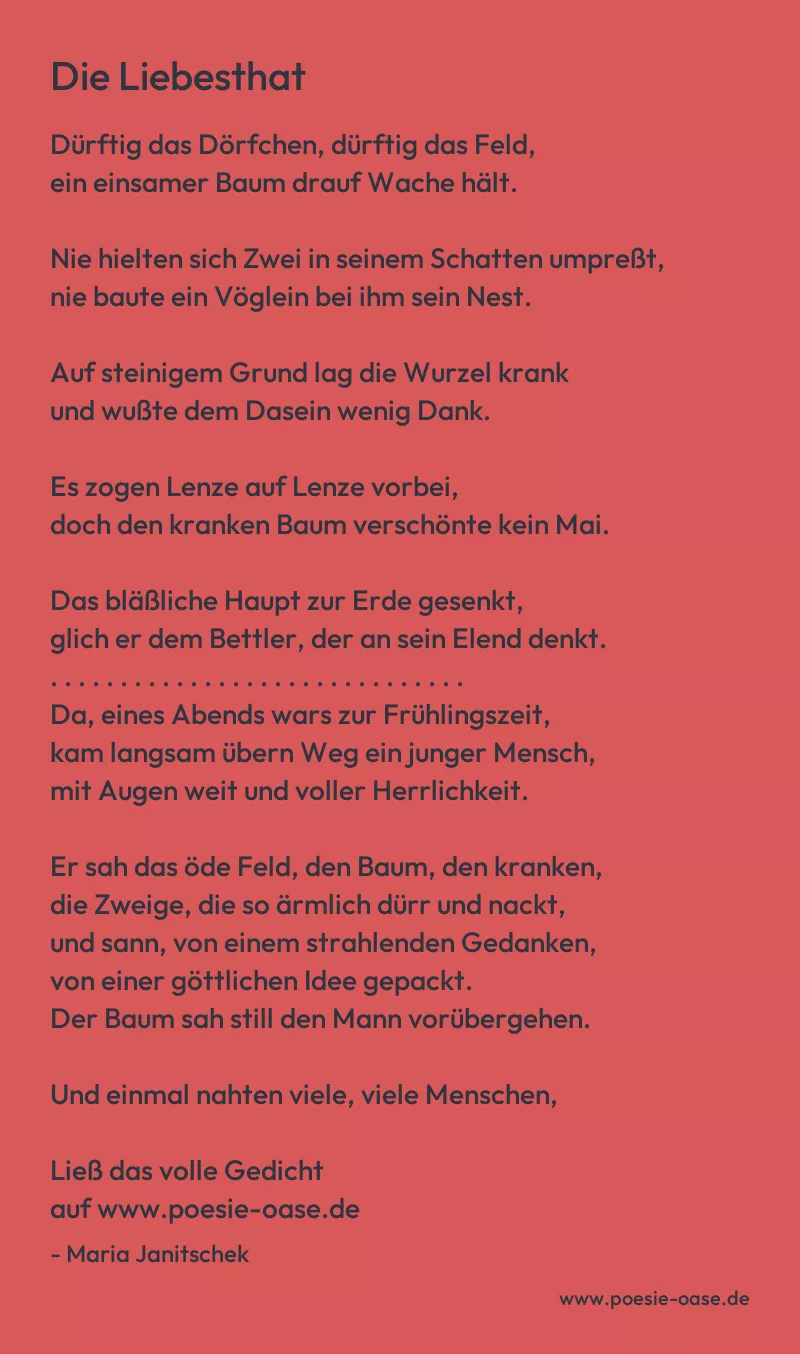 Gedicht: Die Liebesthat von Maria Janitschek