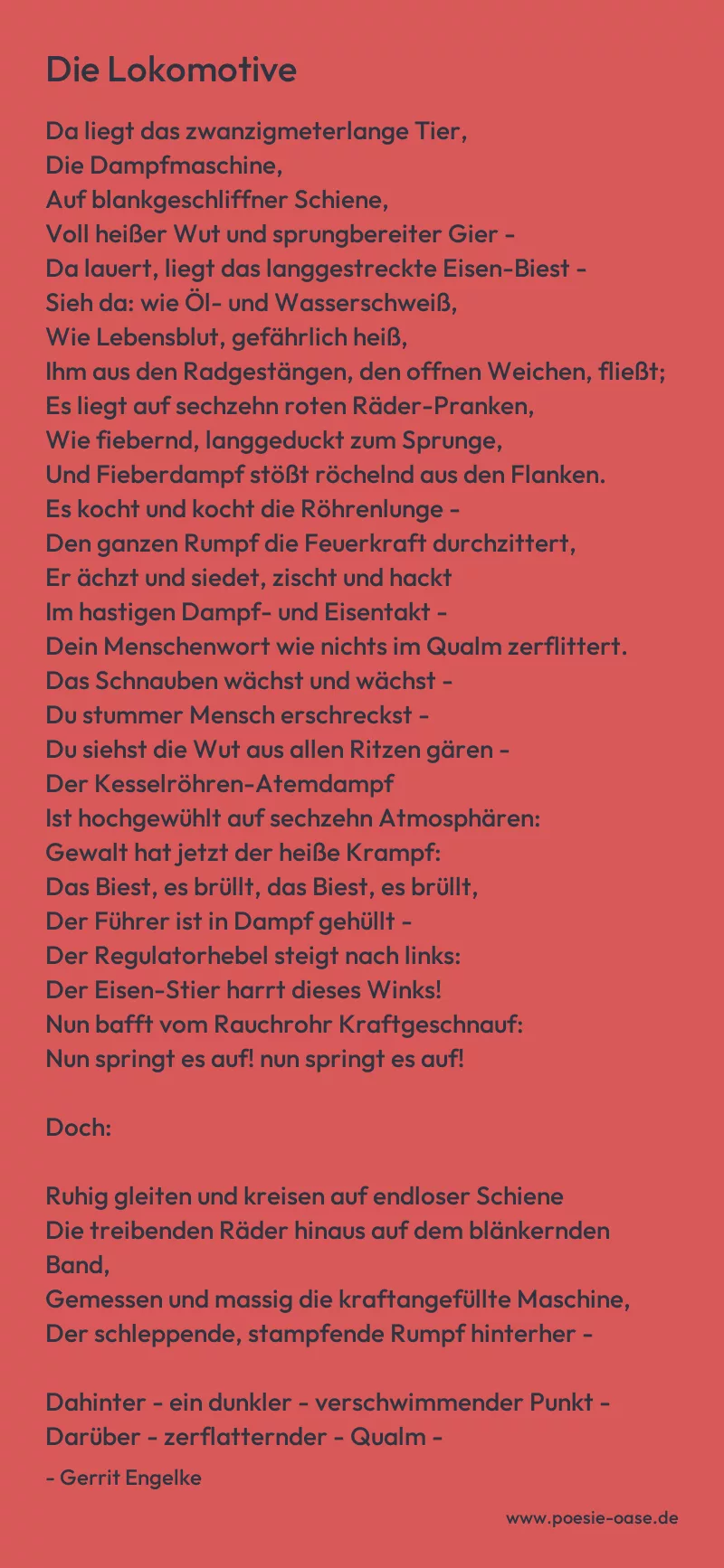 Gedicht: Die Lokomotive von Gerrit Engelke