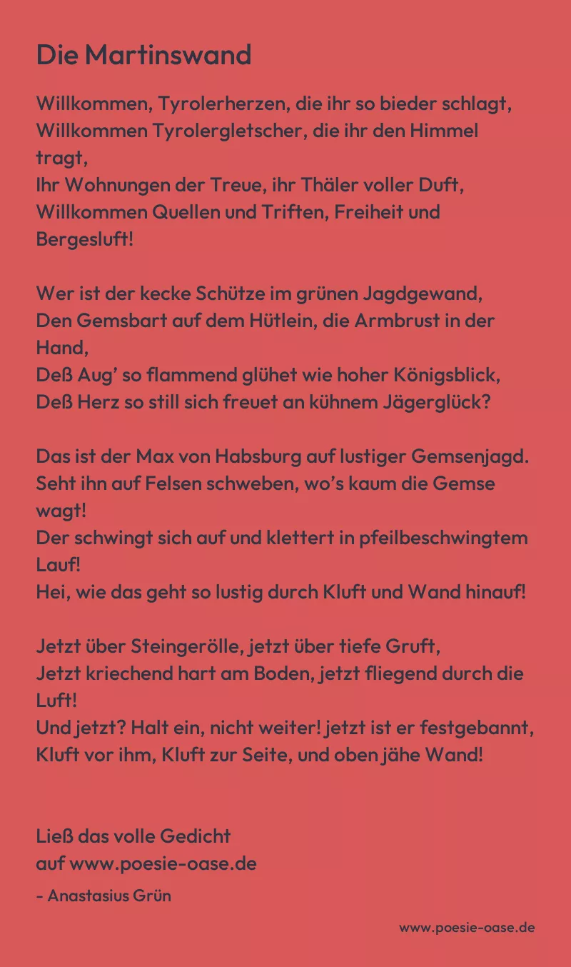 Gedicht: Die Martinswand von Anastasius Grün