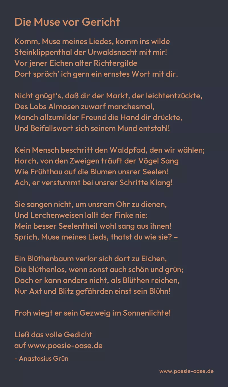 Gedicht: Die Muse vor Gericht von Anastasius Grün