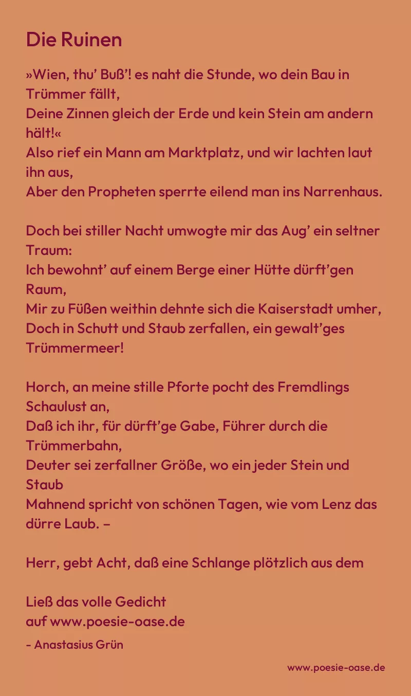 Gedicht: Die Ruinen von Anastasius Grün