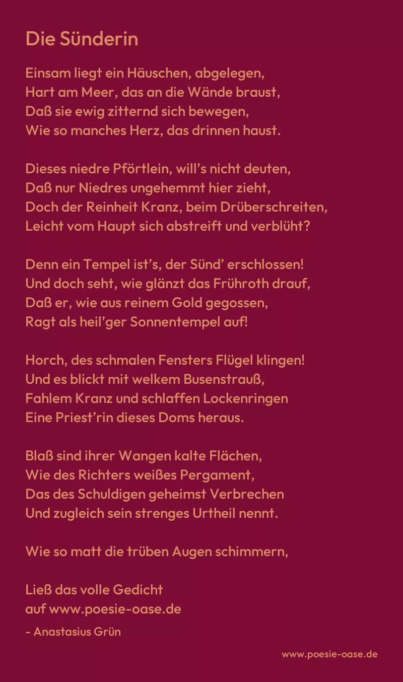 Gedicht: Die Sünderin von Anastasius Grün