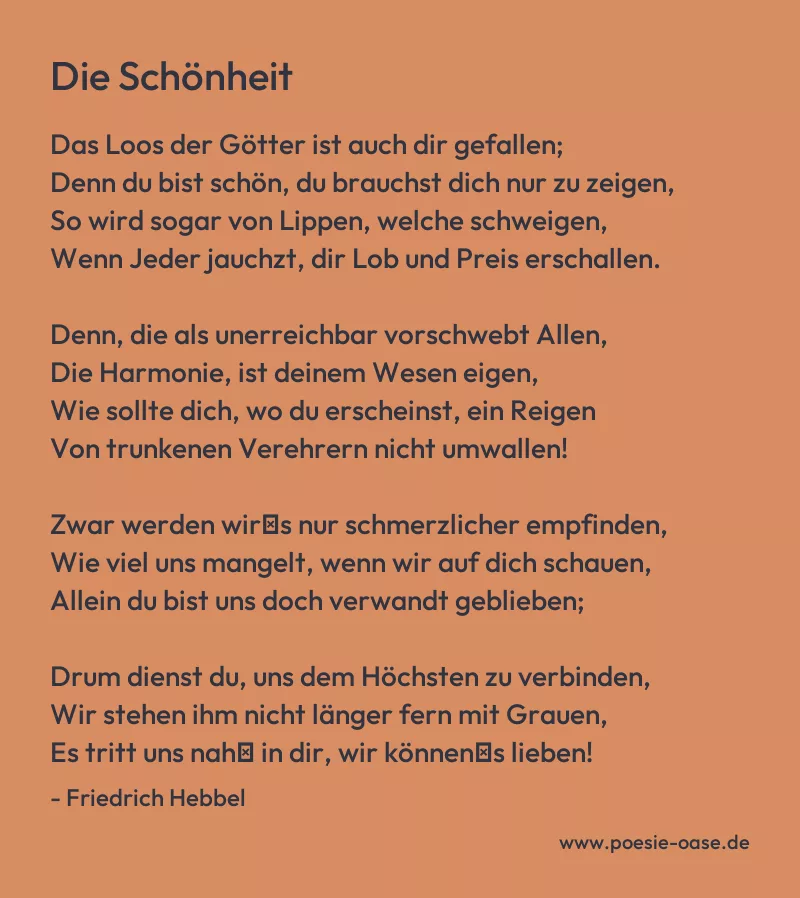 Gedicht: Die Schönheit von Friedrich Hebbel