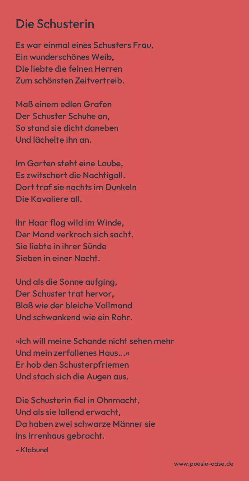 Gedicht: Die Schusterin von Klabund