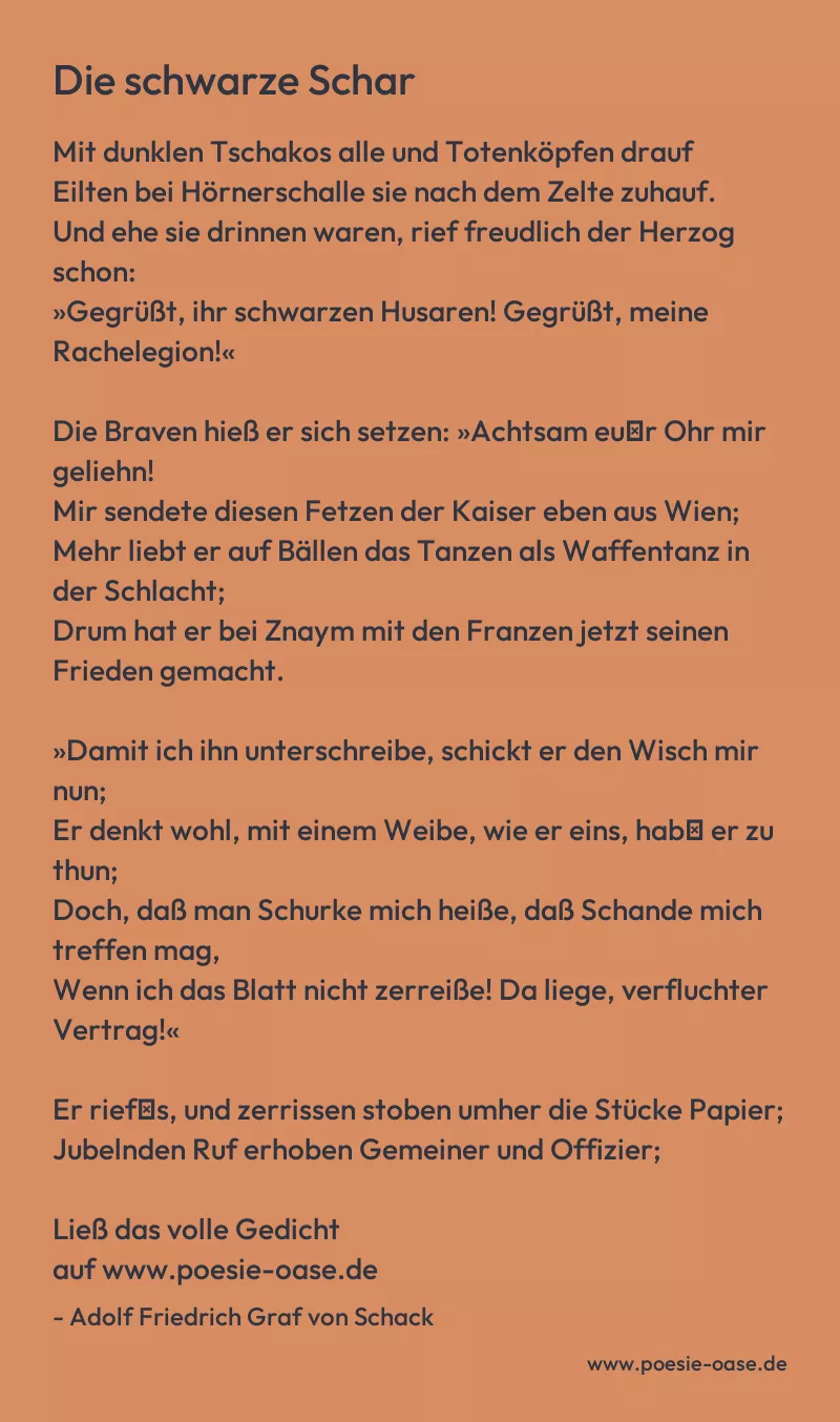 Gedicht: Die schwarze Schar von Adolf Friedrich Graf von Schack