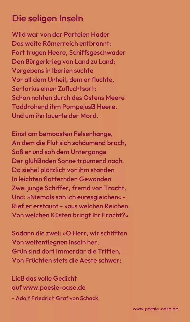 Gedicht: Die seligen Inseln von Adolf Friedrich Graf von Schack
