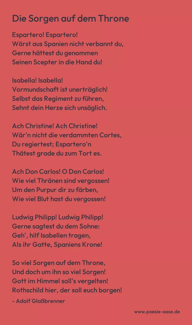 Gedicht: Die Sorgen auf dem Throne von Adolf Glaßbrenner