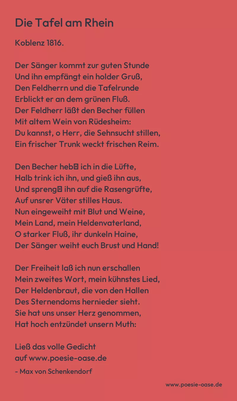 Gedicht: Die Tafel am Rhein von Max von Schenkendorf