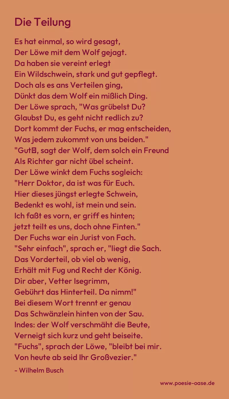 Gedicht: Die Teilung von Wilhelm Busch