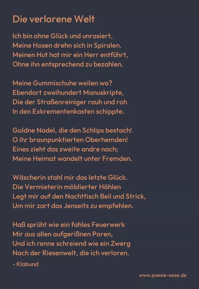 Gedicht: Die verlorene Welt von Klabund