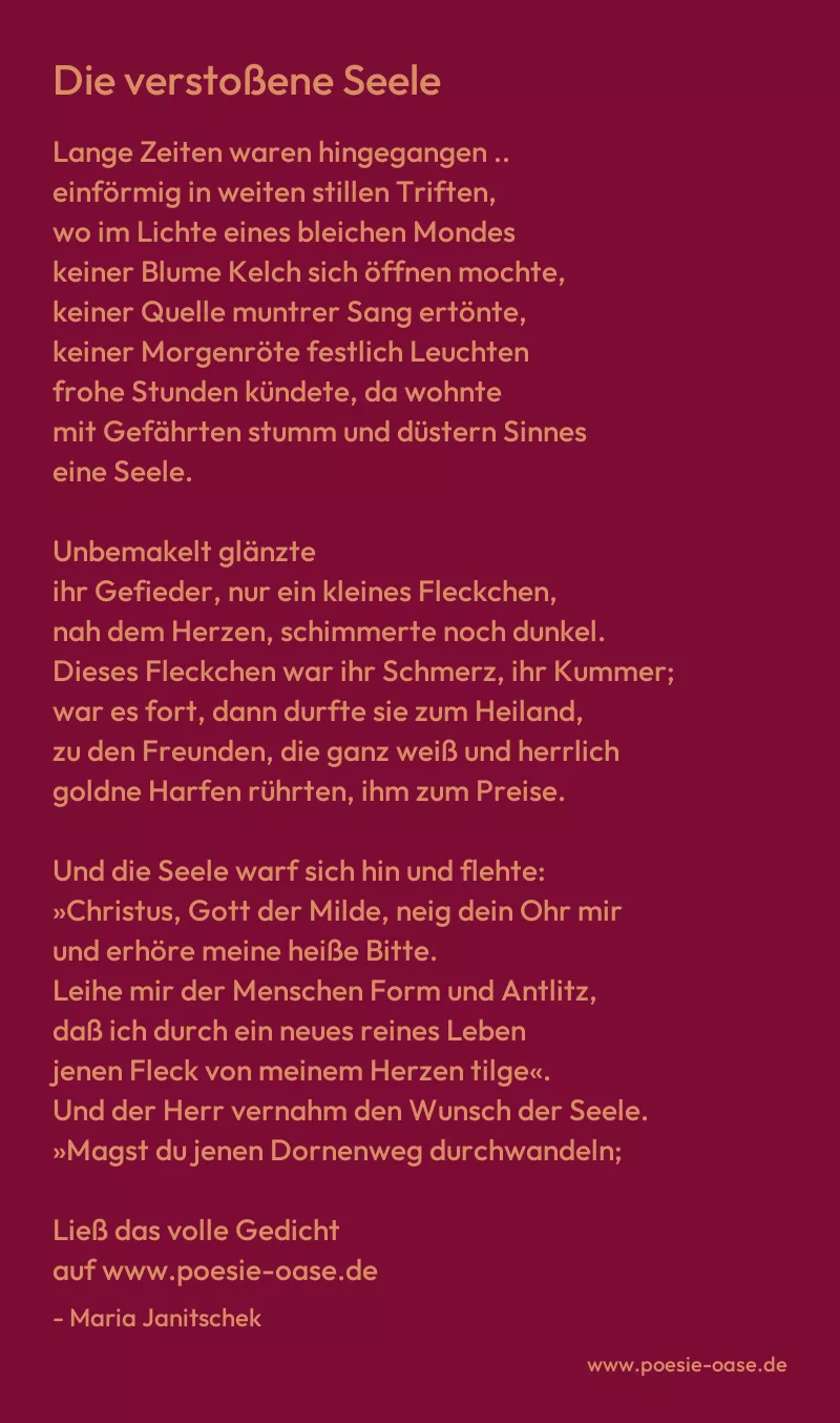 Gedicht: Die verstoßene Seele von Maria Janitschek