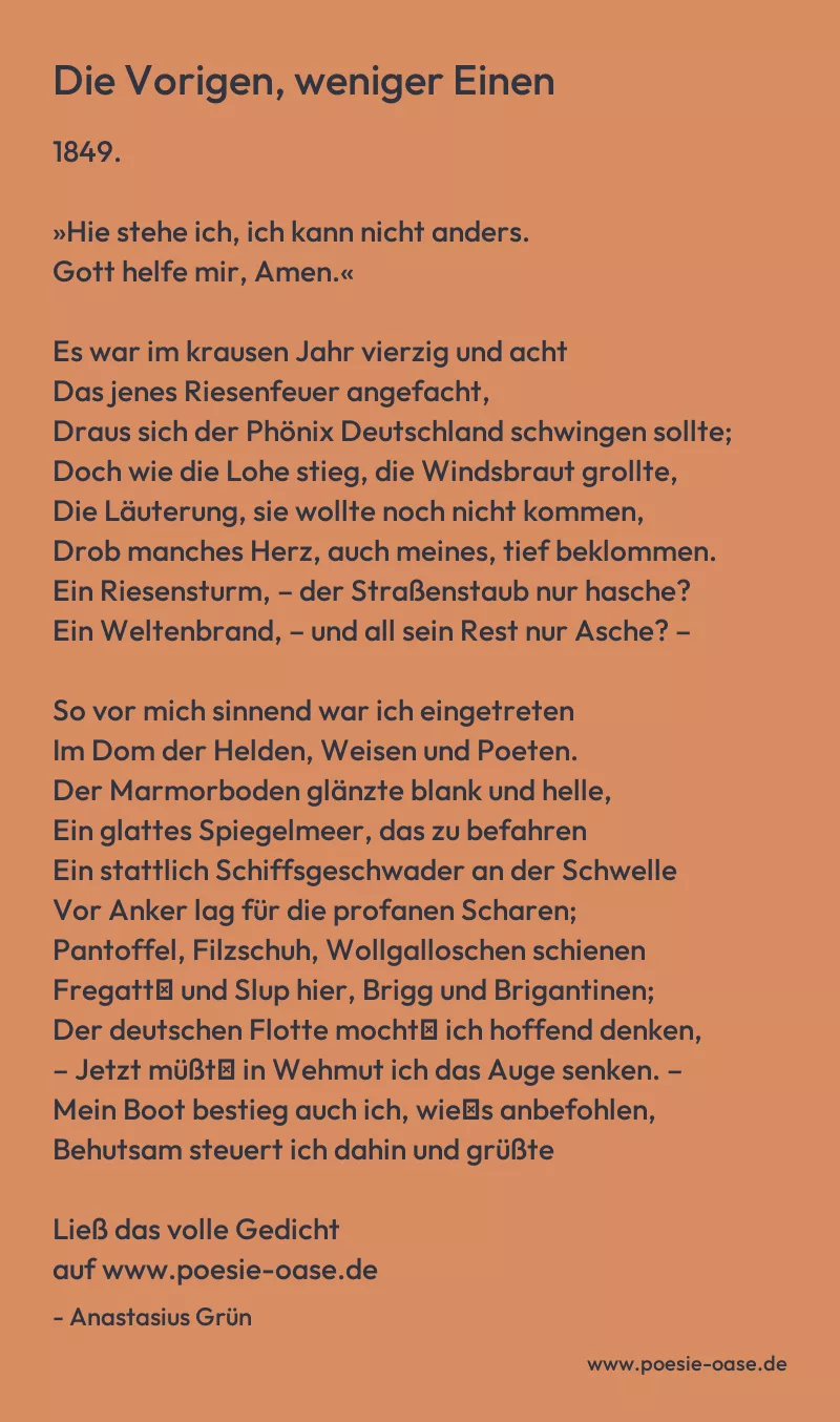 Gedicht: Die Vorigen, weniger Einen von Anastasius Grün