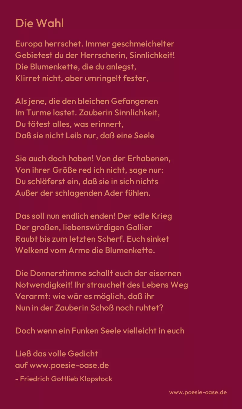 Gedicht: Die Wahl von Friedrich Gottlieb Klopstock