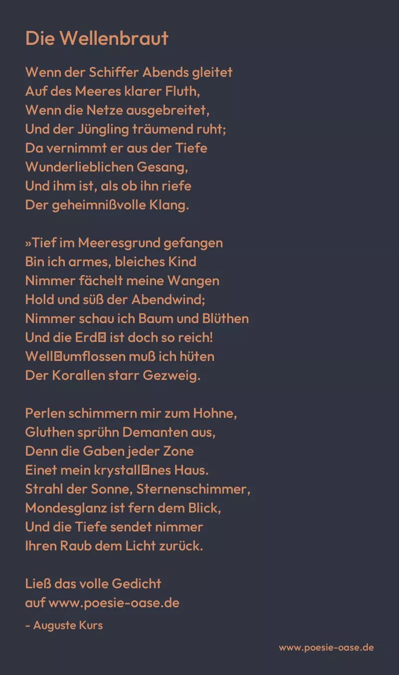 Gedicht: Die Wellenbraut von Auguste Kurs