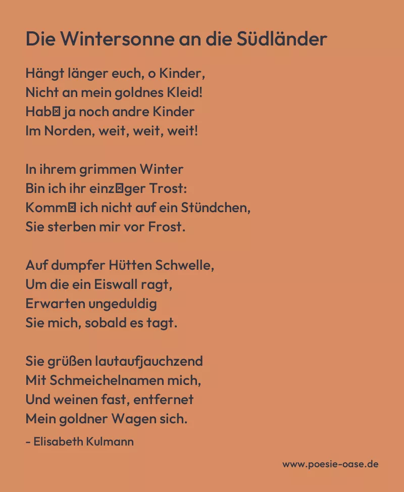 Gedicht: Die Wintersonne an die Südländer von Elisabeth Kulmann