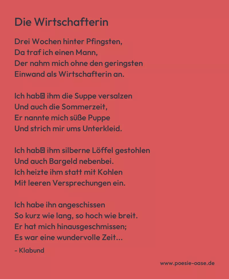 Gedicht: Die Wirtschafterin von Klabund