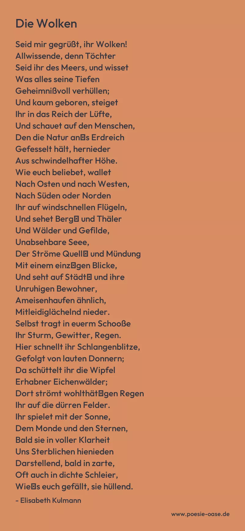 Gedicht: Die Wolken von Elisabeth Kulmann