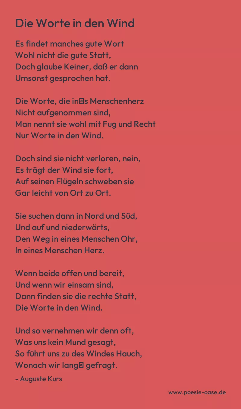 Gedicht: Die Worte in den Wind von Auguste Kurs