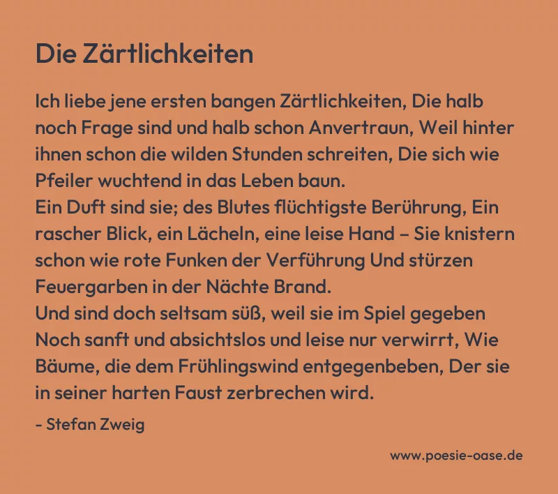 Gedicht: Die Zärtlichkeiten von Stefan Zweig