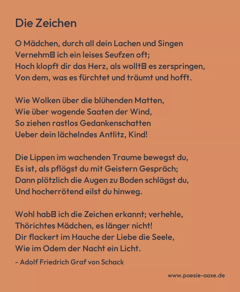 Gedicht: Die Zeichen von Adolf Friedrich Graf von Schack