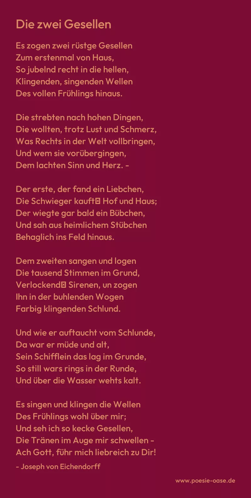 Gedicht: Die zwei Gesellen von Joseph von Eichendorff