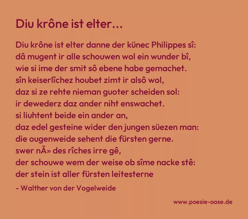 Gedicht: Diu krône ist elter... von Walther von der Vogelweide