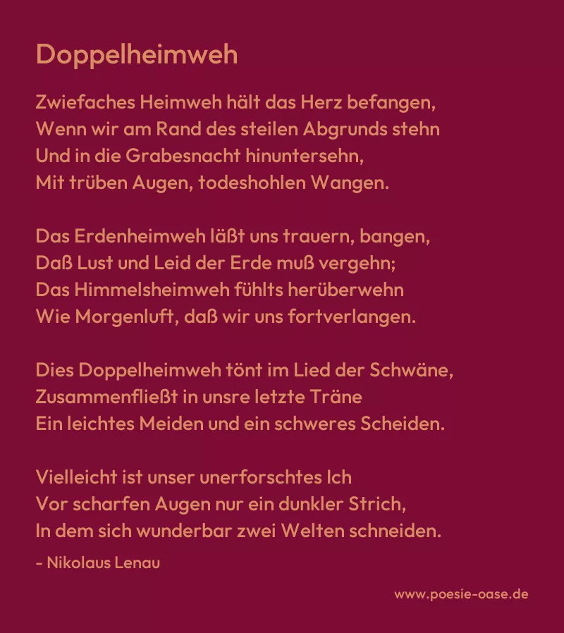 Gedicht: Doppelheimweh von Nikolaus Lenau