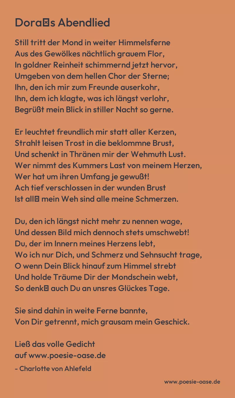 Gedicht: Dora′s Abendlied von Charlotte von Ahlefeld