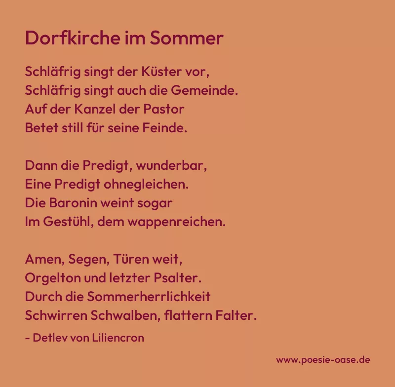 Gedicht: Dorfkirche im Sommer von Detlev von Liliencron