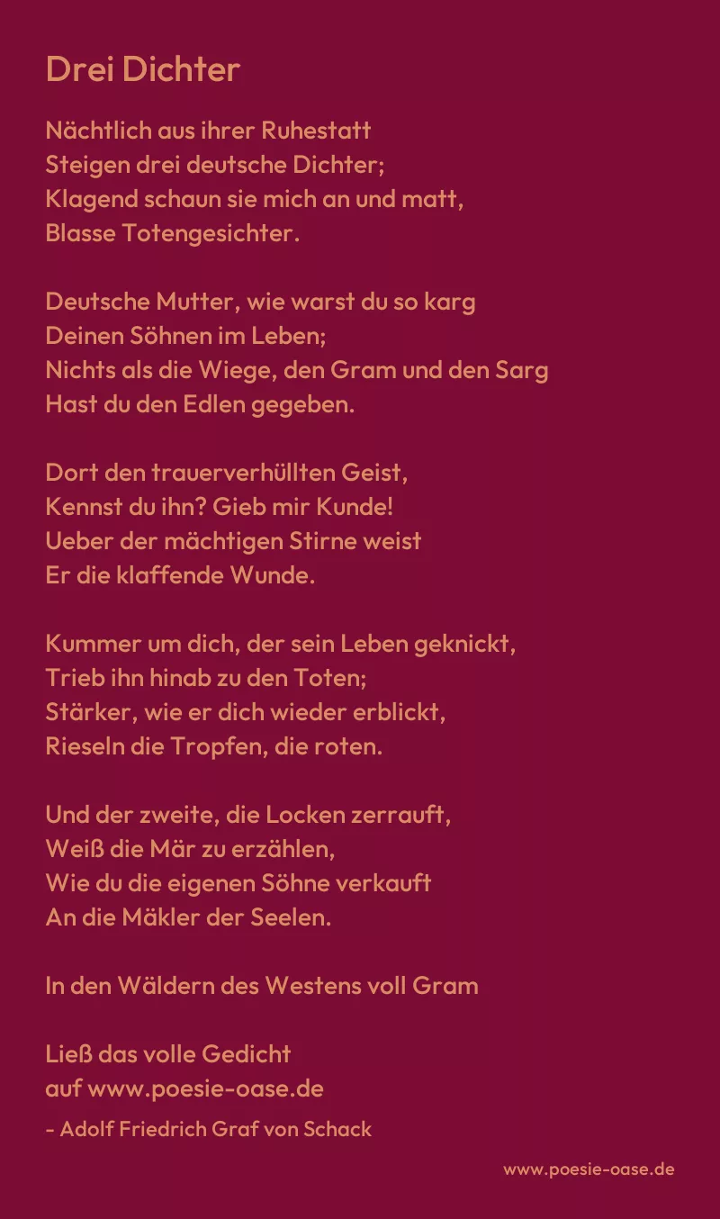 Gedicht: Drei Dichter von Adolf Friedrich Graf von Schack