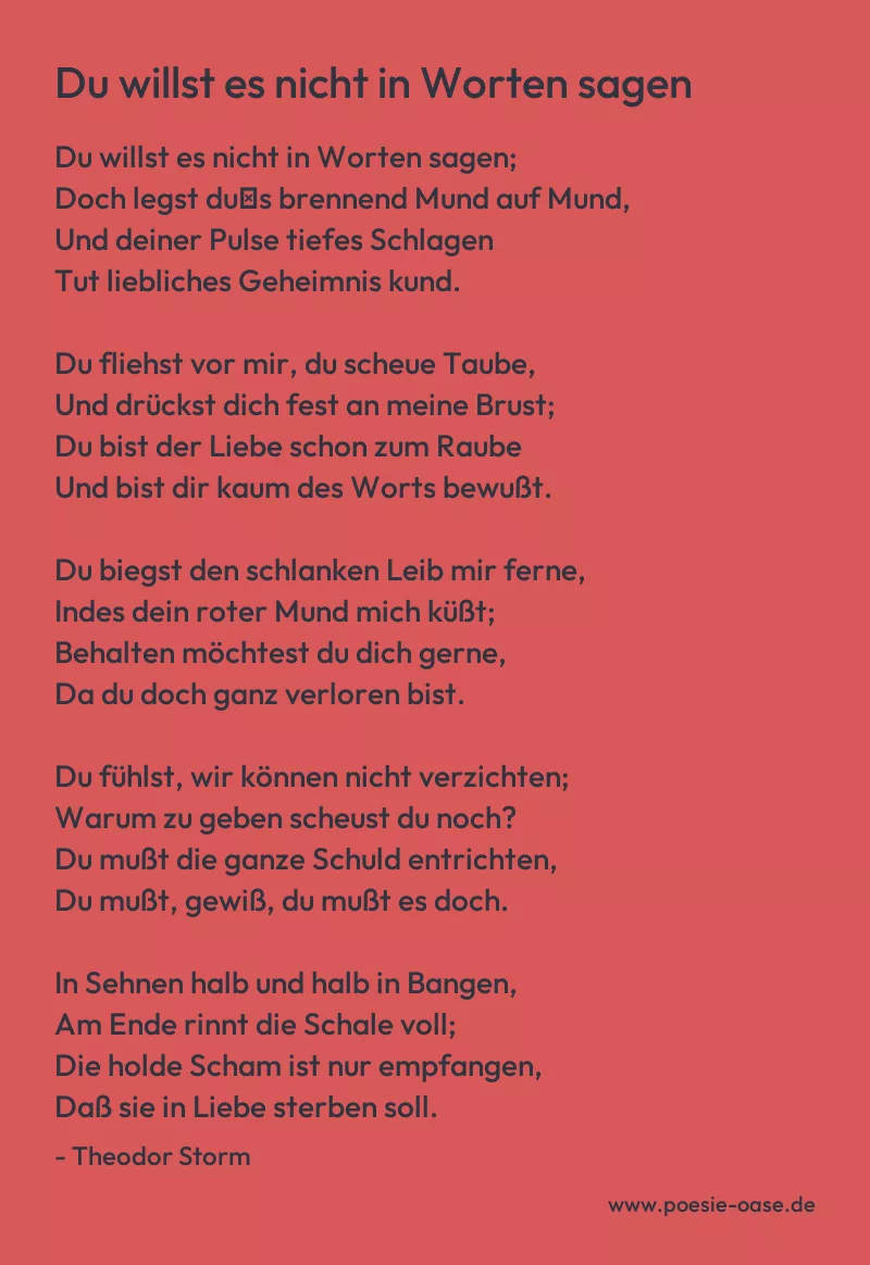 Gedicht: Du willst es nicht in Worten sagen von Theodor Storm