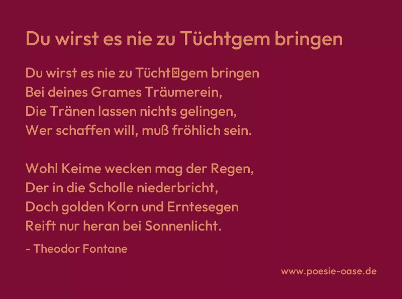 Gedicht: Du wirst es nie zu Tüchtgem bringen von Theodor Fontane