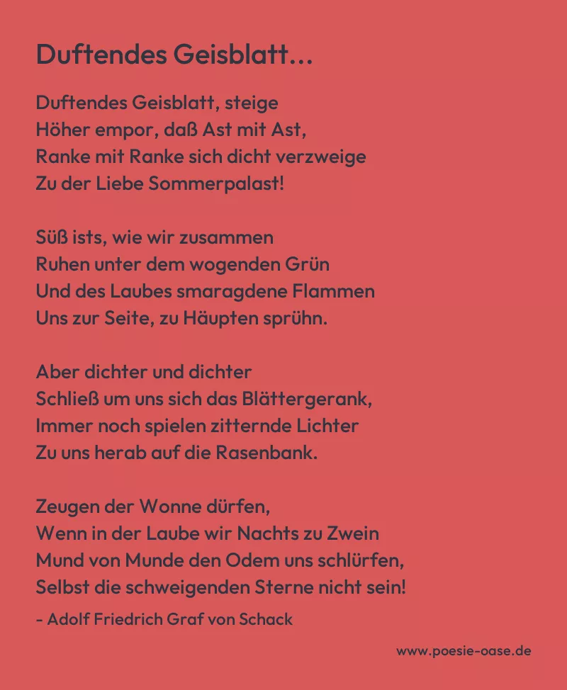 Gedicht: Duftendes Geisblatt... von Adolf Friedrich Graf von Schack