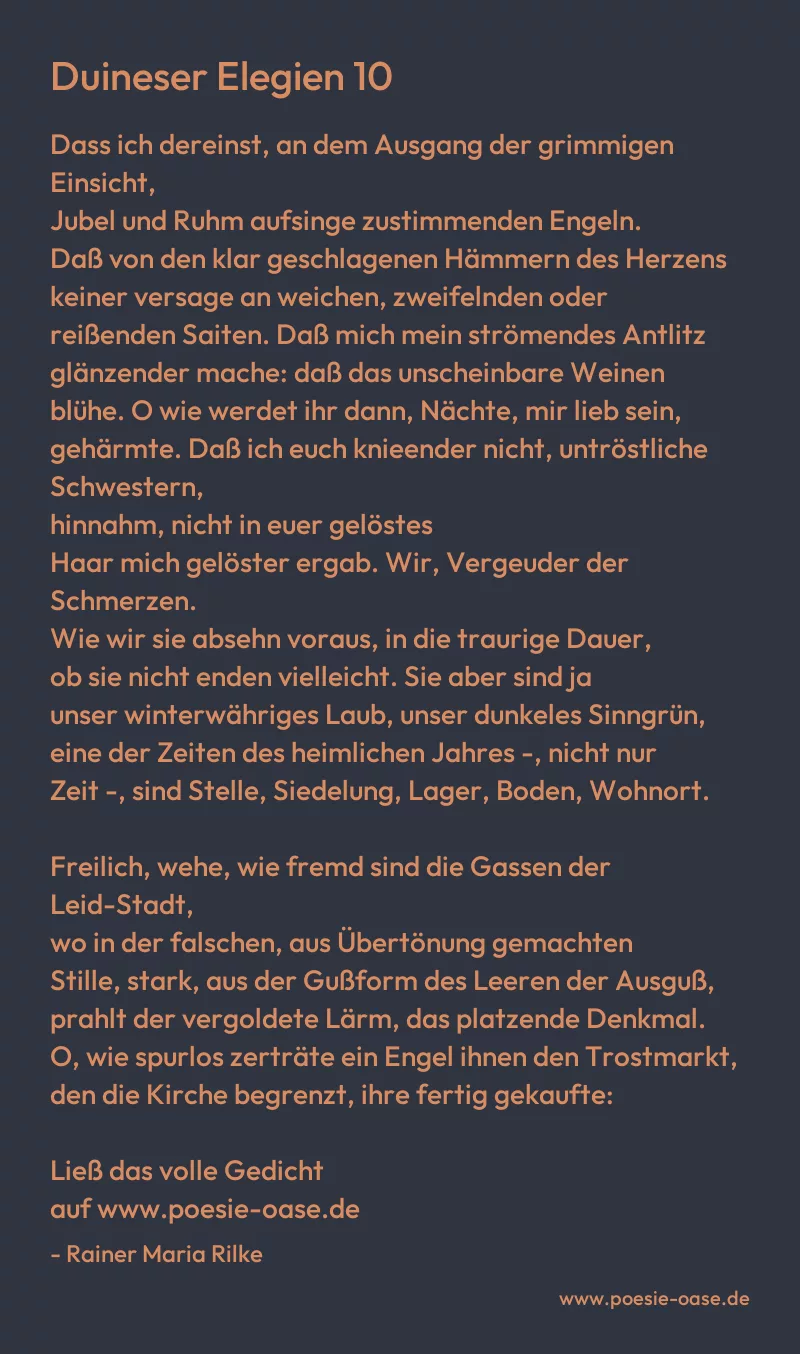Gedicht: Duineser Elegien 10 von Rainer Maria Rilke