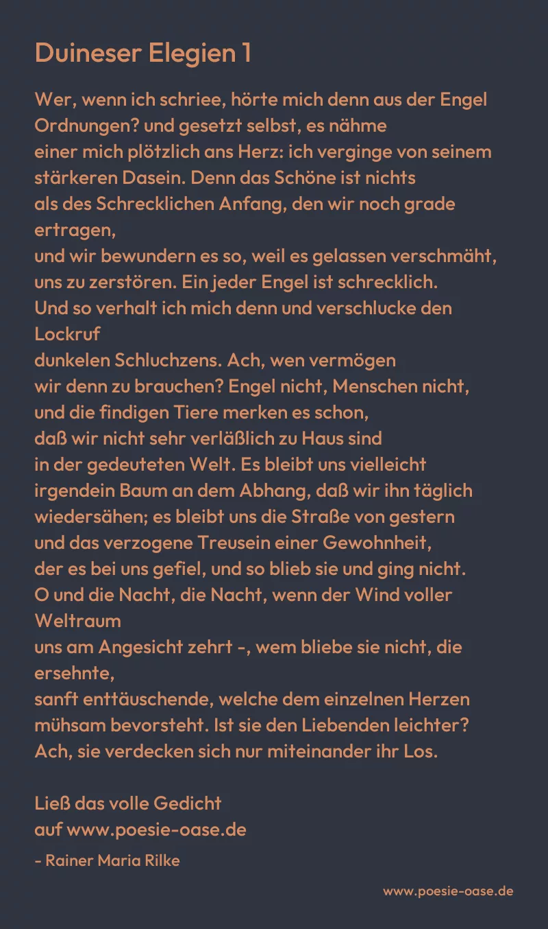 Gedicht: Duineser Elegien 1 von Rainer Maria Rilke