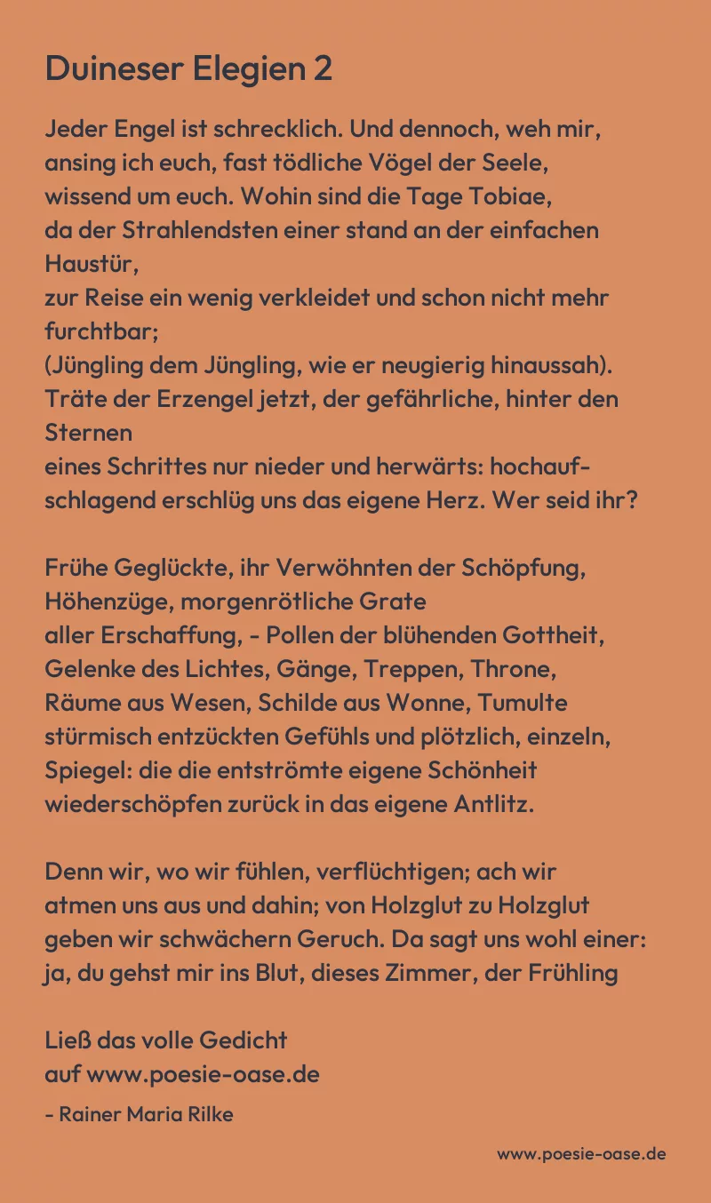 Gedicht: Duineser Elegien 2 von Rainer Maria Rilke