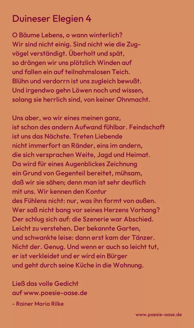 Gedicht: Duineser Elegien 4 von Rainer Maria Rilke